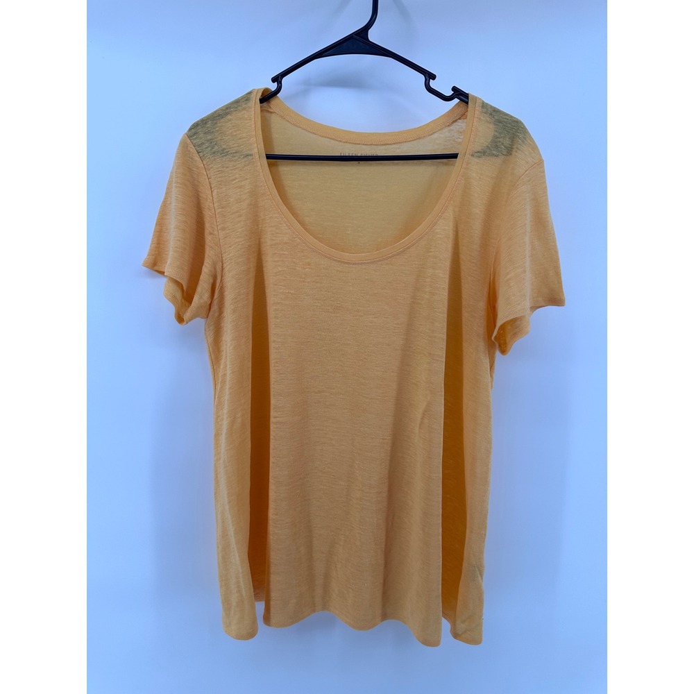 Eileen Fisher Womens Medium Orange 100% Linen Scoop Neck Short Sleeve Tee
